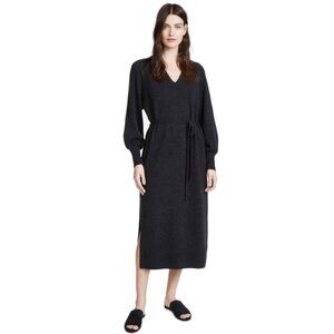 Vince Wool Cashmere Belted Midi Sweater Dress Long Sleeve Gray Black L